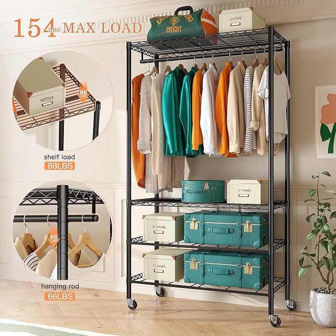 Raybee Rolling Clothes Rack for Hanging Clothes, Clothing Rack - Image 3