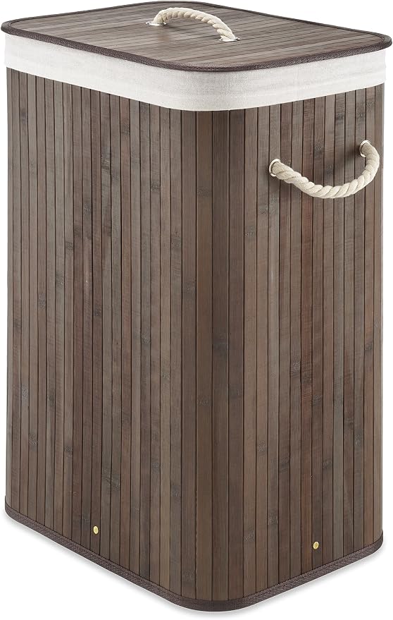 Whitmor Laundry Hamper with Rope Handles Bamboo, 12.25x16.25x23.375, Dark Stain by Whitmor