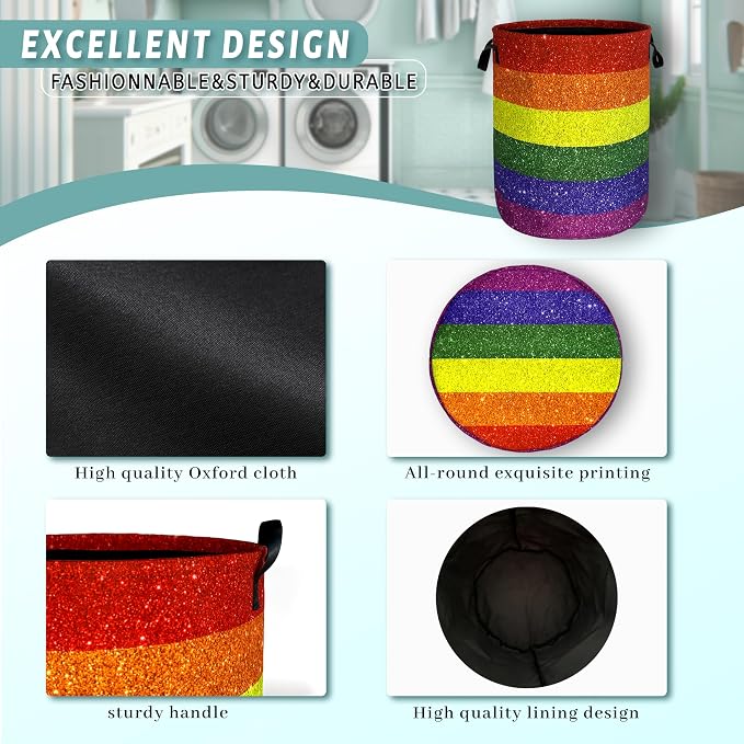 Shiny Rainbow Printed Laundry Basket Gay Funny Laundry Hamper Foldable Oxford - Image 4
