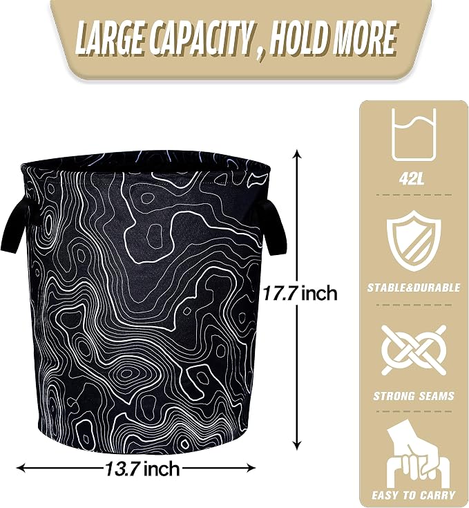 Topographic Map Laundry Basket Topography Pattern Foldable Oxford Cloth Funny - Image 2