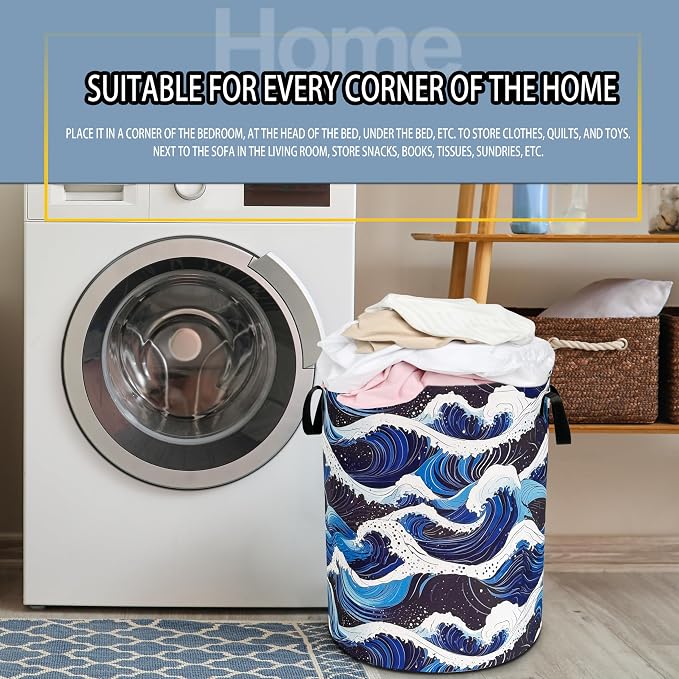 Ocean Wave Laundry Basket Sea Waves Foldable Oxford Cloth Funny Tote Bag - Image 7