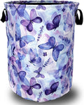 Blue Purple Butterfly Laundry Basket Foldable by SELIONLIKN