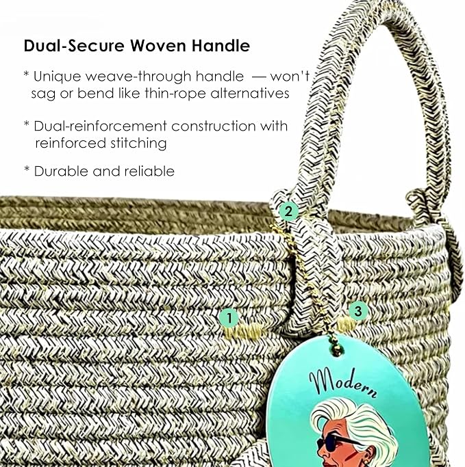 Modern Granny Large Cotton Rope Laundry Hamper 15x20 Inch Dual Secure Woven - Image 3