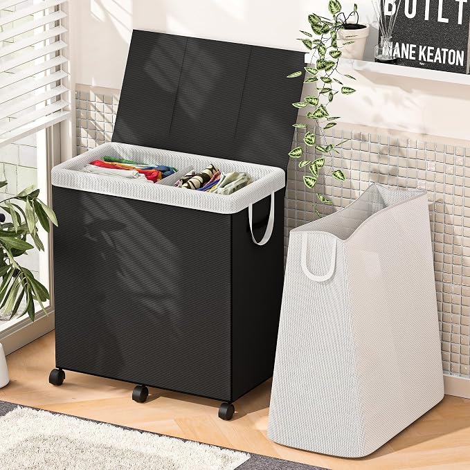 180L Large Laundry Hamper 2 Compartment by YKDIRECT