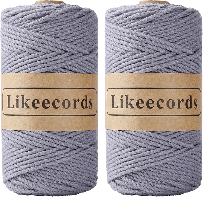 Cotton Macrame Cord, 2 Rolls of 3mm x 100m Twisted Strands by Likeecords