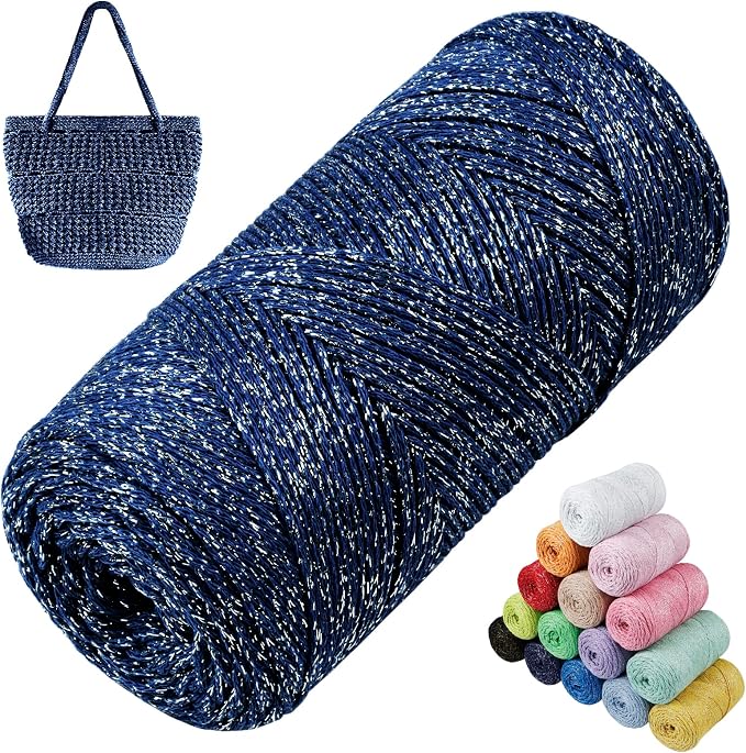 Sparkle Macrame Cord 1.5mm x 306 Yards Cotton Glitter Yarn by LEREATI