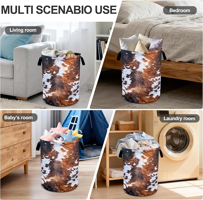 Cow Fur Laundry Basket Storage Bin Foldable Laundry Hamper Clothes Storage - Image 6