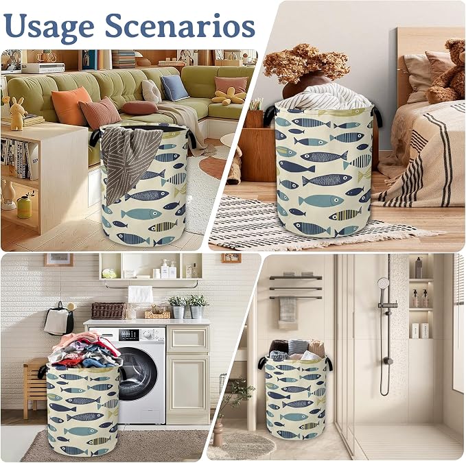 Cute Fish Laundry Basket, Foldable Oxford Cloth Boho Laundry Hamper - Image 7