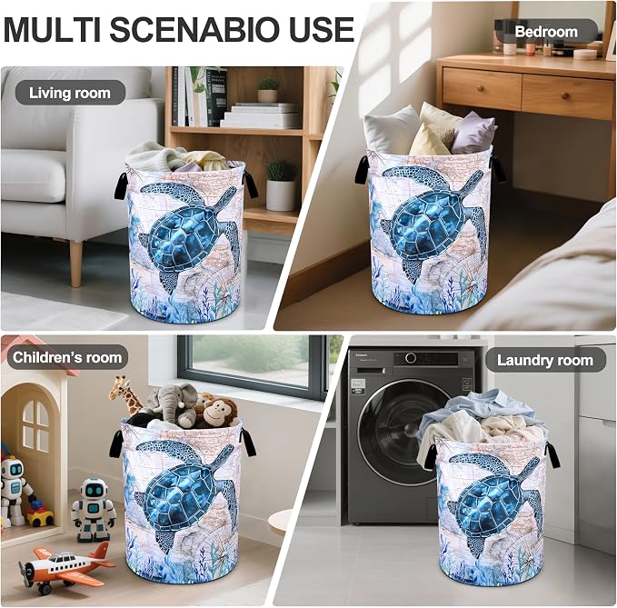 Sea Turtle Laundry Basket Foldable Oxford Cloth Tote Bag Laundry Hamper Clothes - Image 5