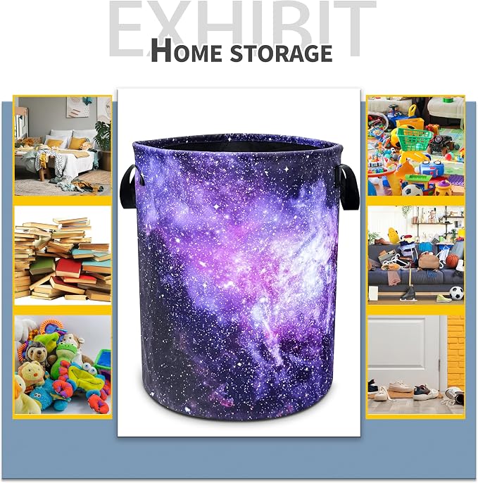 Pink Purple Galaxy Laundry Basket Universe Starry Sky Foldable Oxford Cloth - Image 5