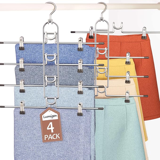 Pants Hangers With Clips, Newly Upgraded Detachable Space Saving Hangers by Lumigens