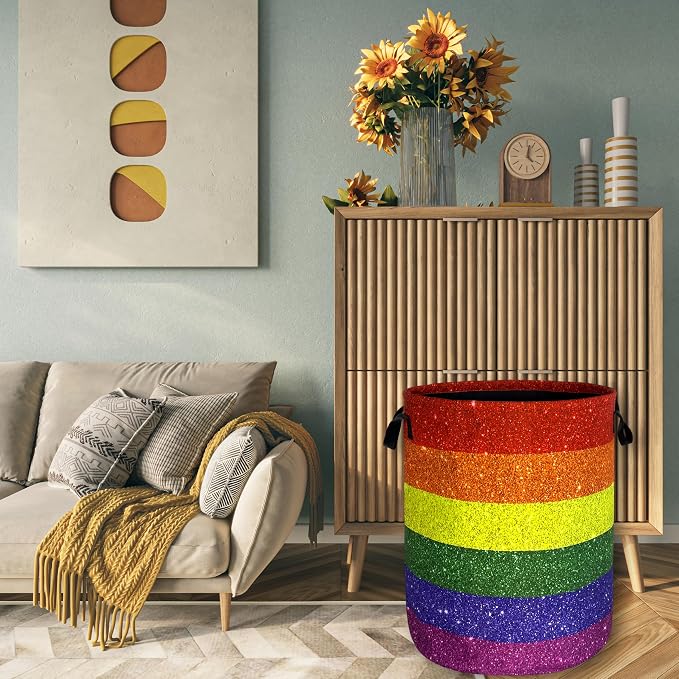 Shiny Rainbow Printed Laundry Basket Gay Funny Laundry Hamper Foldable Oxford - Image 7