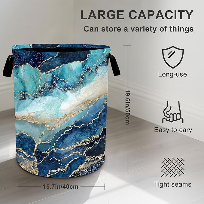 Marble Laundry Basket Storage Bin Foldable Laundry Hamper Clothes Storage - Image 4
