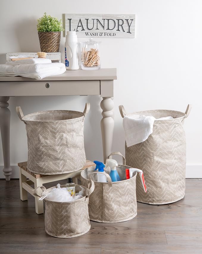 DII Collapsible Waterproof Chevron Laundry, Stone/Cream, 3 Piece - Image 7