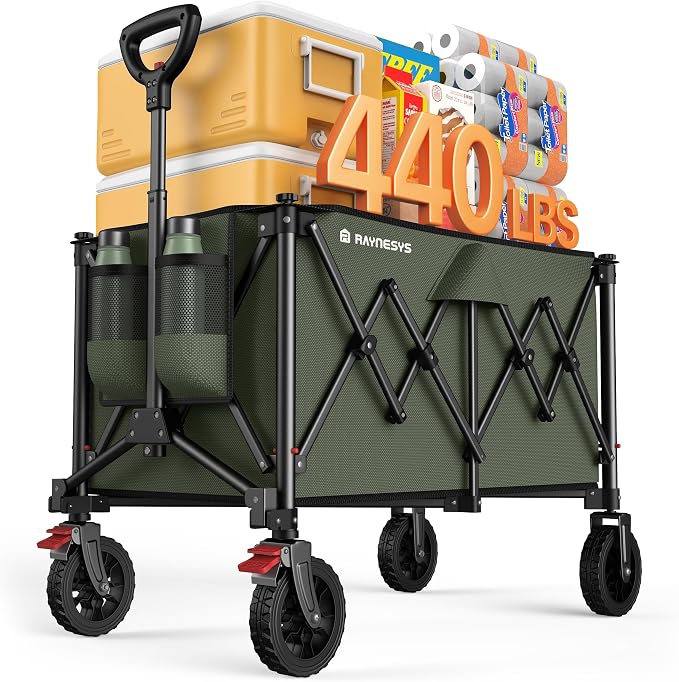 Collapsible Foldable Wagons, 440lbs Weight Capacity Beach Wagon by Raynesys
