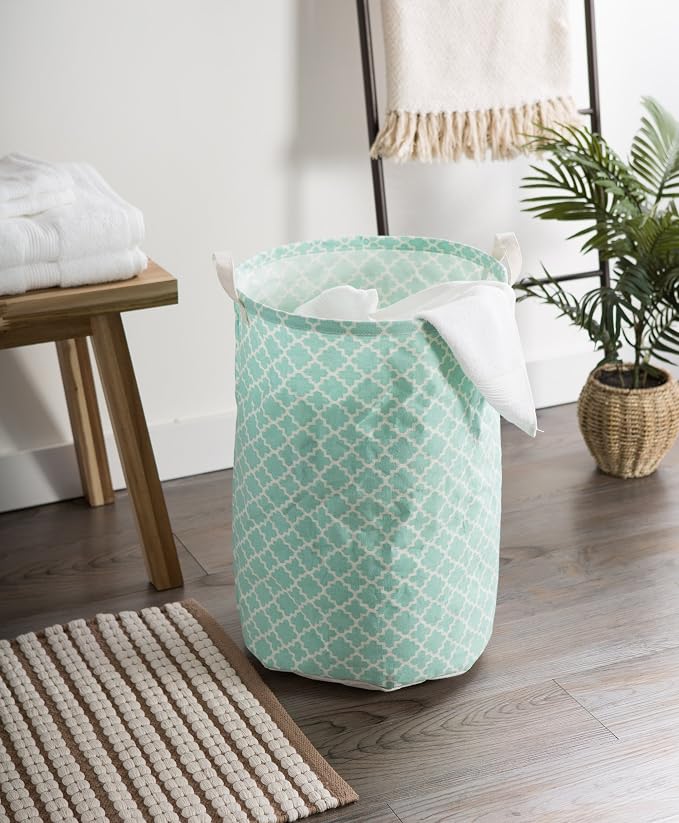 DII Laundy Collection, PE Coated Collapsible Bin, Aqua Lattice, Laundry Hamper - Image 6