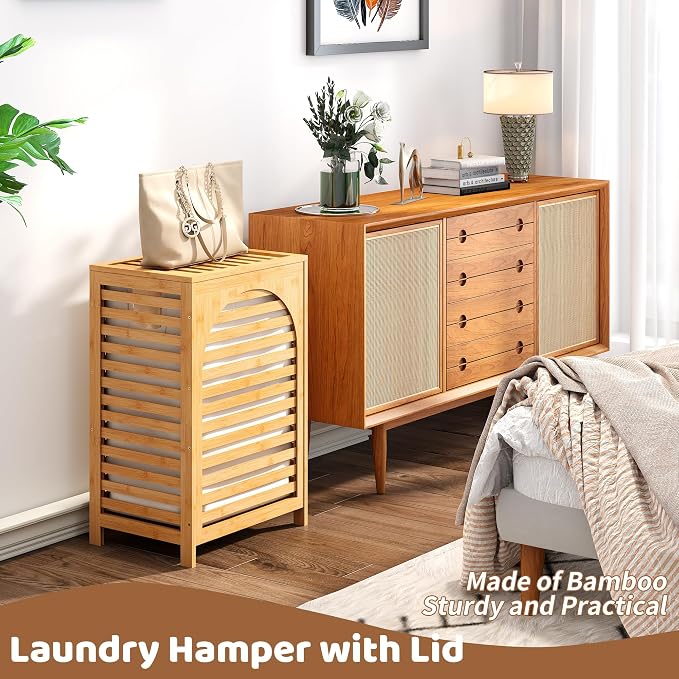 FILWH Laundry Hamper with Lid Large Bamboo Laundry Bin Basket 85L Clothes - Image 6
