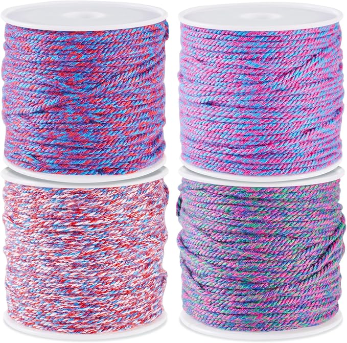 4 Rolls Braided Cotton Cord Purple Thin Macrame Thread 1.2 mm Twisted Beading by Sparkeads