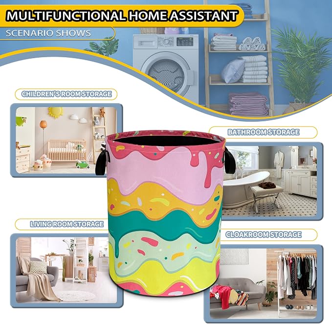 Ice Cream Laundry Basket Desserts Cartoon Pattern Foldable Oxford Cloth Funny - Image 6