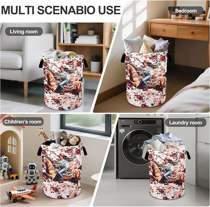 Western Girl Floral Laundry Basket Laundry Hamper - Image 5