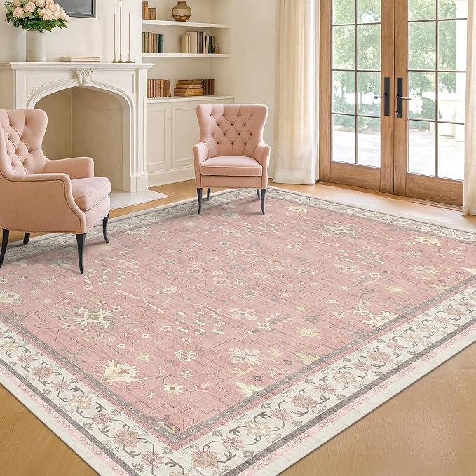 Pink Washable 6x9 Rug for Bedroom - Image 3