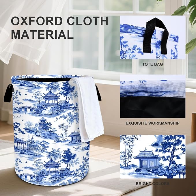 Chinoiserie Laundry Basket Storage Bin Foldable Laundry Hamper Clothes Storage - Image 3