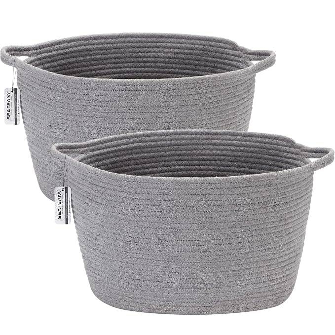 Sea Team 2-Pack Oval Cotton Rope Woven Storage Basket by SeaTeam