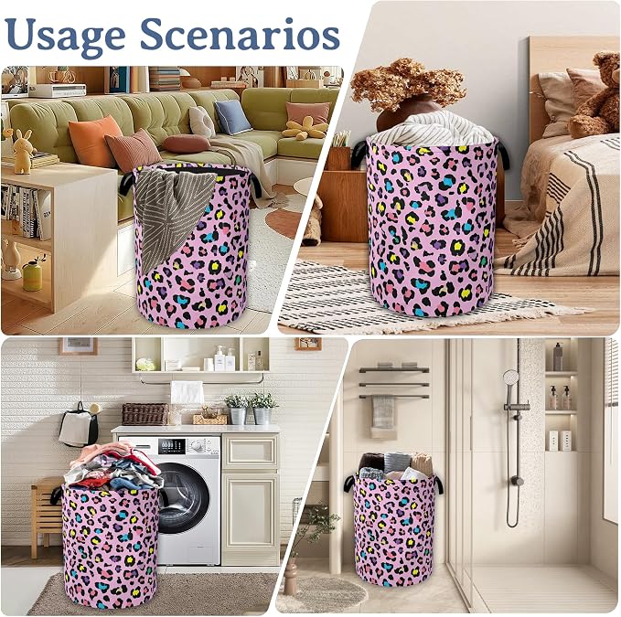 Colorful Leopard Print Laundry Basket, Oxford Cloth Cute Laundry Hamper - Image 7
