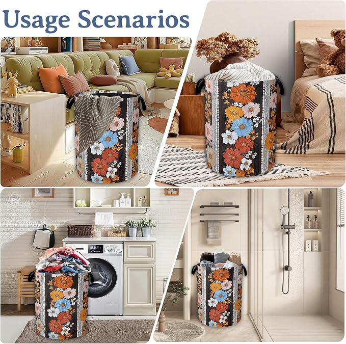 Boho Flowers Laundry Basket, Oxford Cloth Vintage Laundry Hamper - Image 7