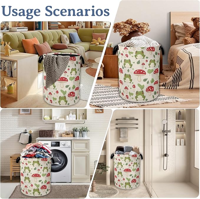 Cute Frog Laundry Basket, Foldable Oxford Cloth Red Mushroom Laundry Hamper - Image 7