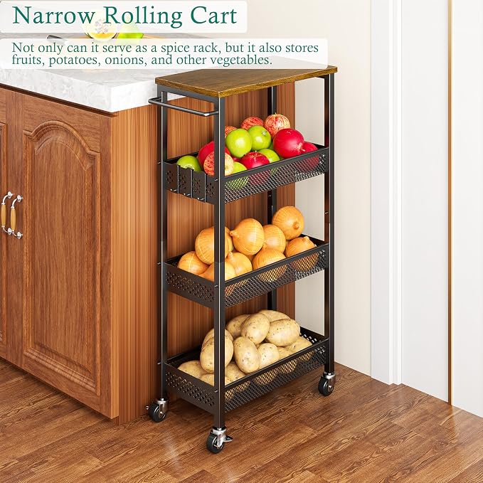 Slim Storage Cart 4 Tier Fruit and Vegetable Baskets - Image 6