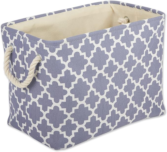 DII Polyester Container with Handles, Lattice Storage Bin, Stonewash Blue by DII