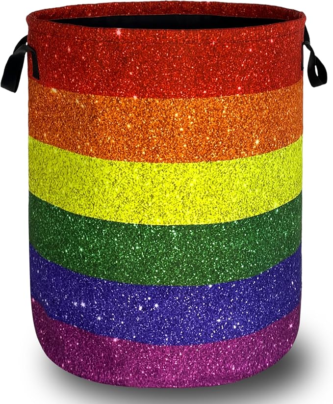 Shiny Rainbow Printed Laundry Basket Gay Funny Laundry Hamper Foldable Oxford by SELIONLIKN