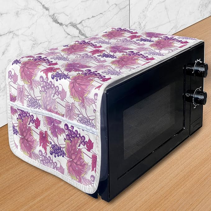 Lunarable Vineyard Microwave Oven Cover, Vivid Different Type of Grape Leaves by Lunarable