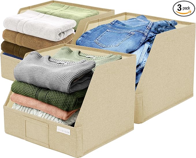 Trapezoid Storage Bins – 3-Pack Closet Shelf Organizer & Baskets, Open Front Bin by VIVIDECOR