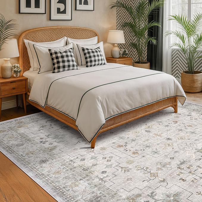 Boho Light Grey Living Room Rug 8x10 - Image 3