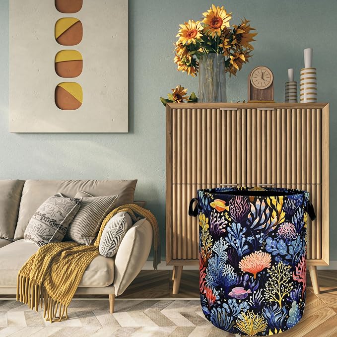 Colorful Coral Laundry Basket Foldable - Image 7