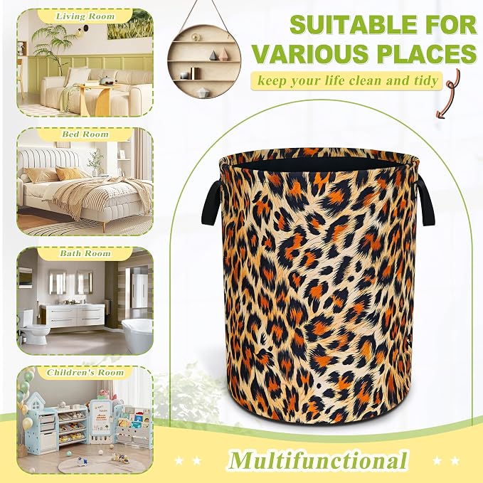 Brown Black Leopard Print Laundry Basket Funny Foldable Waterproof Oxford Cloth - Image 2