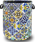 Mexican Tiles Laundry Basket Blue Green Boho Print Funny Laundry Hamper by SELIONLIKN