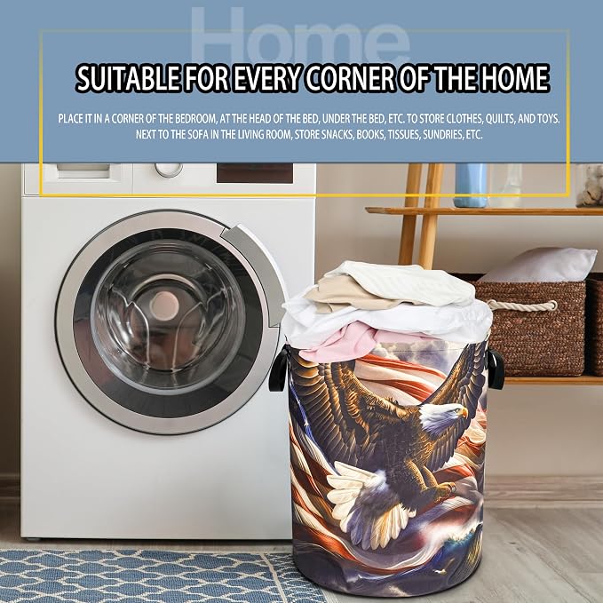 American Flag Bald Eagle Laundry Basket Foldable Oxford Cloth Funny Tote Bag - Image 7