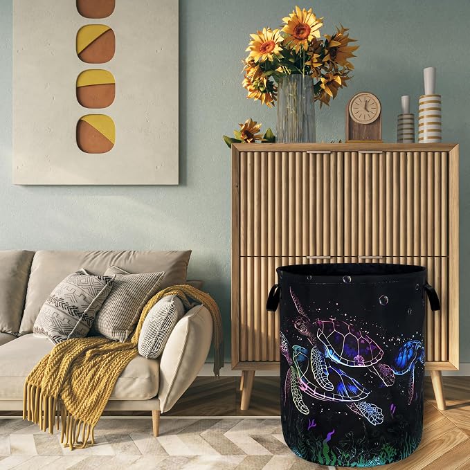 Watercolor Sea Turtle Laundry Basket Foldable Cute Turtles Laundry Hamper - Image 7