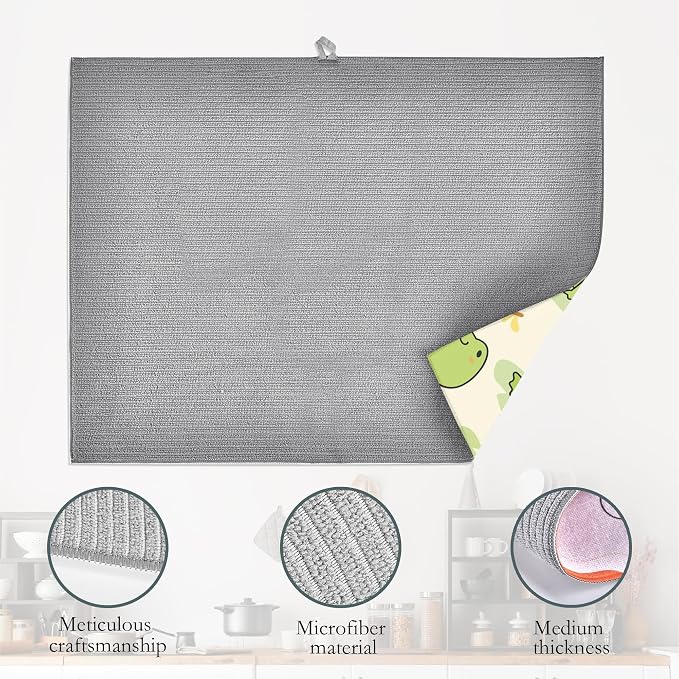 Cute Green Frog Dish Drying Mats 18x24 Inch, Dish Pad Drying Rack Mat - Image 4
