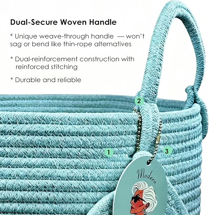 Modern Granny Large Cotton Rope Laundry Hamper 15x20 Inch Dual Secure Woven - Image 7