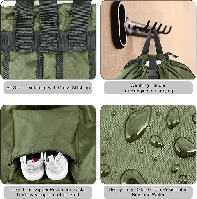 BeeGreen Moss Green Laundry Backpack Bag w Adjustable Shoulder Straps String - Image 5