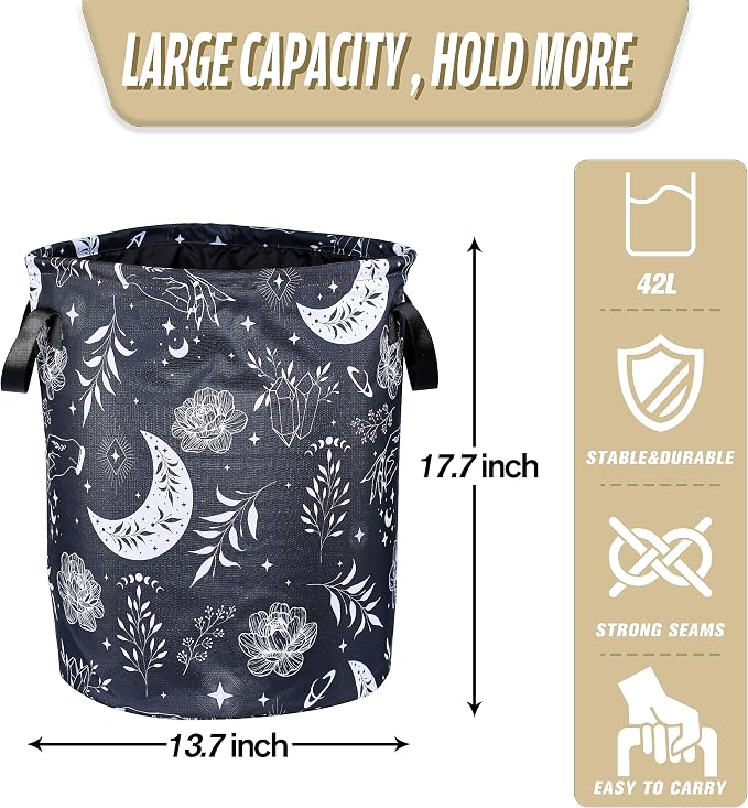 Gothic Moon Laundry Basket Moon Phase Foldable Oxford Cloth Funny Tote Bag - Image 2