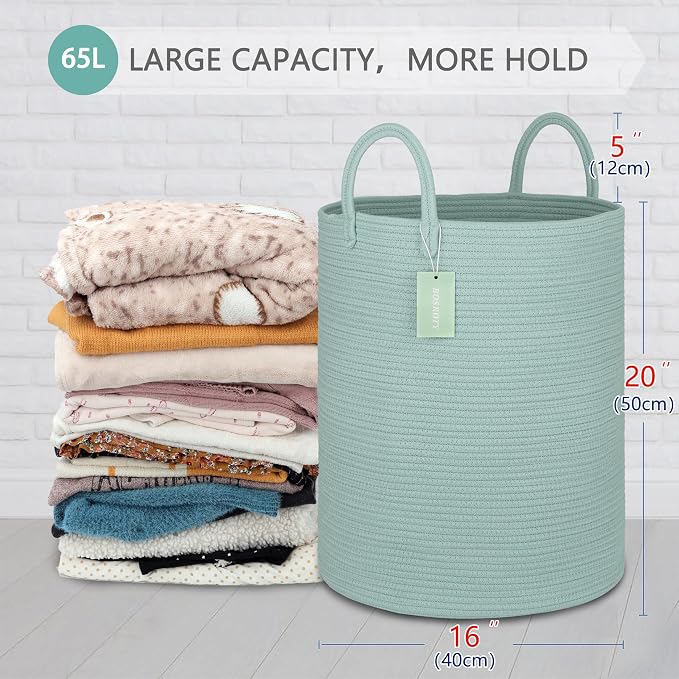 Large Cotton Rope Laundry Hamper 65L, Baby Nursery Hamper Bin, Woven Storage - Image 2