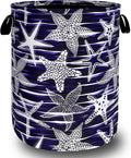 Blue Starfish Printed Laundry Basket Sea Beach Theme Funny Laundry Hamper by SELIONLIKN