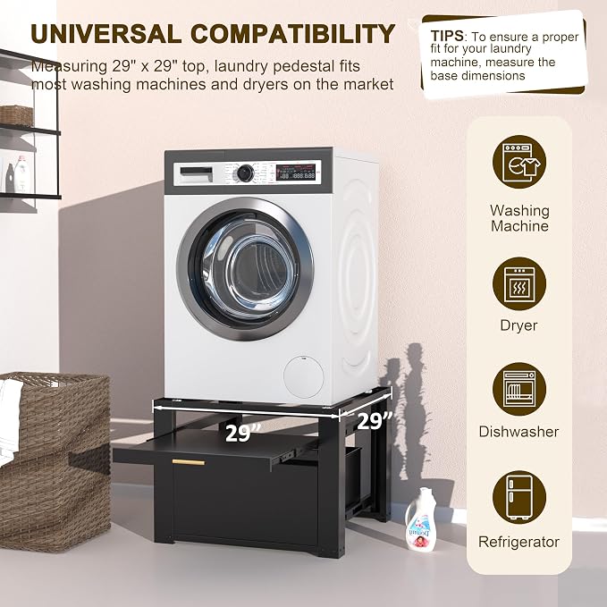 29" Laundry Pedestal for Washer & Dryer, Universal Washing Drying Machine Stand - Image 4