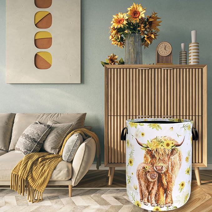 Highland Cow Laundry Hamper Sunflower Flowers Laundry Basket - Image 7