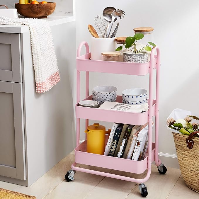 Amazon Basics 3-Tier Rolling Utility or Kitchen Cart, Lockable Wheels, Metal - Image 6